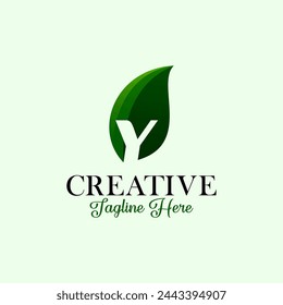 Letter Y Leaf  Logo Icon Design in Green Colors. Eco Design Vector Illustration.