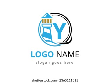 Letter Y Lighthouse Logo Design Vector Template. Modern vector lighthouse logo for business, organization, or website