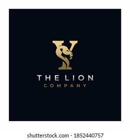 Letter Y Lion Head , Elegant Luxury Initial Logo Design Vector