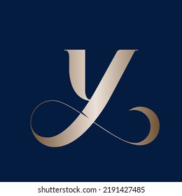 Letter Y logo. Alphabet initial. Lettering sign isolated on dark background. Decorative style icon. Brand identity calligraphy. Luxury, beauty, spa, card monogram. Wedding, gift boutique signature.