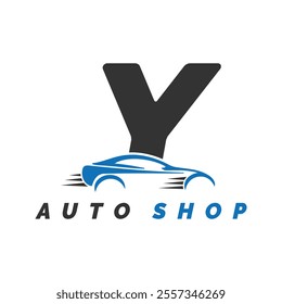 letter Y logo auto mechanic with car style. Alphabet Y automotive car design icon