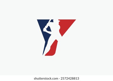 letter Y logo with baseball player silhouette. It is good for team logo, club, sticker, etc.