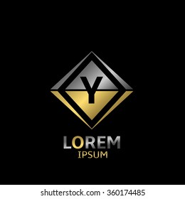 Letter Y logo. Brand symbol with golden and silver elements, Vector illustration