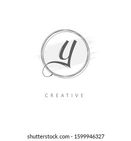 Letter Y Logo with Brush Stroke and Circular Rounded Template. Design Vector Illustrattor