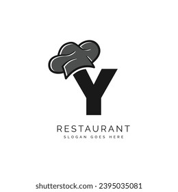 Letter Y logo with chef's hat for a restaurant. Alphabet Y Concept Design Food Business Logotype vector illustration