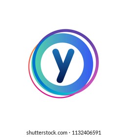 Letter Y logo with colorful circle, letter combination logo design with ring, circle object for creative industry, web, business and company.