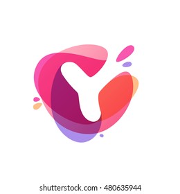 Letter Y logo at colorful watercolor splash background. Vector elements for posters, t-shirts and cards. 