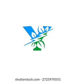 Logotipo de la letra Y que combina un rayo y una hoja verde. Diseño de Vectores para energías renovables, electricidad ecológica y startups tecnológicas sostenibles.