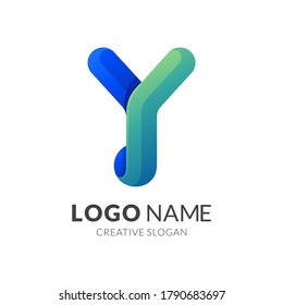 letter y logo concept, modern 3d logo style in gradient blue and green color