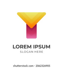 letter y logo design with 3d red and yellow color style