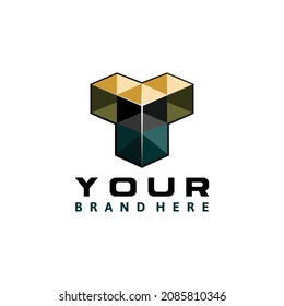 Letter Y logo design. logo with 3d squares. neatly arranged block
