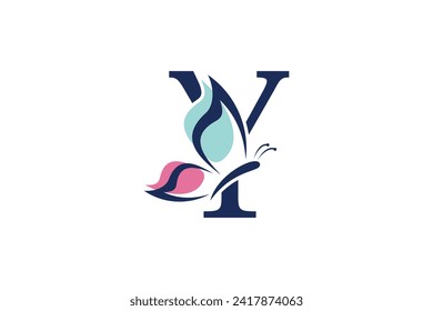 letter y logo design with butterfly illustration logo concept