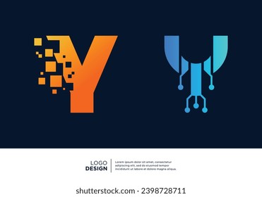 Letter Y logo design collection. Abstract symbol for digital technology.