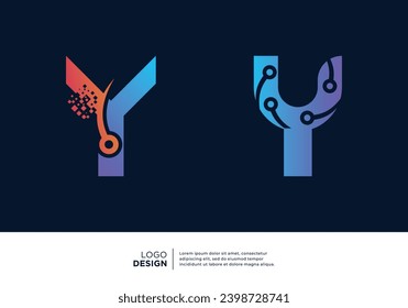 Letter Y logo design collection. Abstract symbol for digital technology.