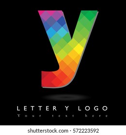 Letter Y Logo Design Concept in Rainbow Mosaic Pattern Fill and Black Background