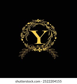 Letter Y Logo Design, Creative Minimal YY Monogram. abstract vector logo monogram. Y Flower logo Wedding logo. Elegant monogram. Illustration of wedding monogram with flower frame.