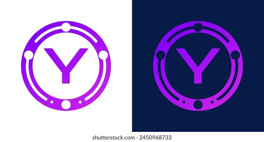 letter Y logo design with dotted gradient digital circles, for digital, technology, data