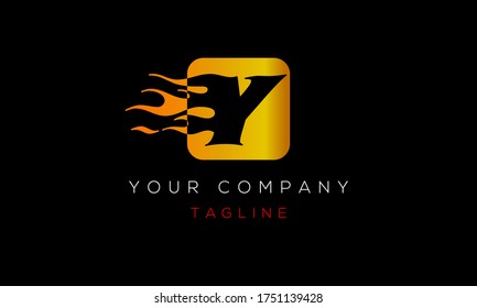 Letter Y Logo Design, With Fire, Blaze, Flame Icon Y