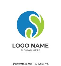 letter Y logo design with flat blue and green color style.