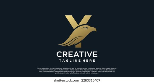 Letter Y logo design with head eagle unique concept Premium Vector