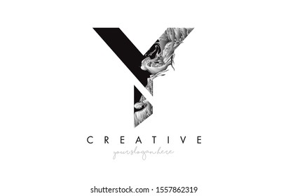 Letter Y Logo Design Icon with Artistic Grunge Texture In Black and White Vector Illustration.