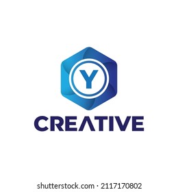 Letter Y logo design with polygonal style, Hexagonal logo with gradient blue, Y Letter Design Vector with circle.