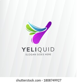 letter y logo design tempate with colorful liquid style. Combination between green, purple and blue gradient colors. abstract bubble Initial symbol. 