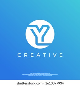 Letter Y logo design template with white color and blue background