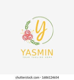 Letter Y logo design template with beautiful circles and flower frames