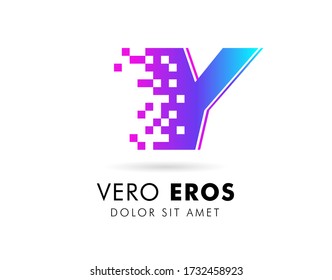 Letter Y logo design template. Letter Y logo in pixel motion style with gradient color.