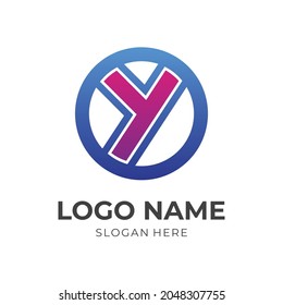 letter Y logo design template concept vector with flat blue and purple color style