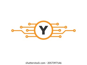 Letter Y Logo Design Template. Y Letter For Cyber Logo Protection, Technology, Biotechnology And High Tech. Network Logo Design