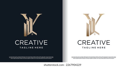 letter y logo design template with building concept premium vector