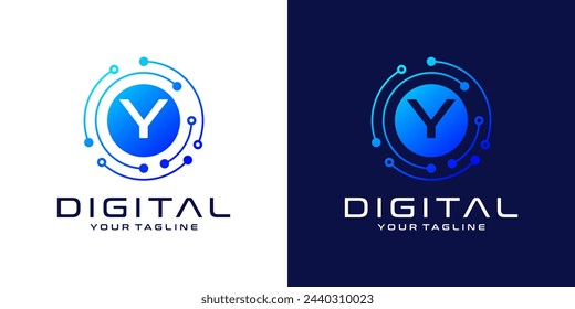 Letter Y logo design template, Abstract point connection technology, digital, data and circle circuit technology