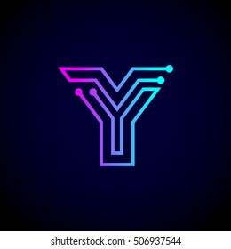 Letter Y logo design template,Technology abstract dot connection vector logo