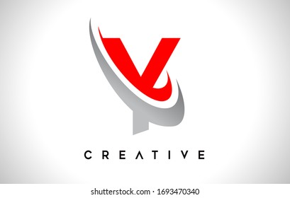 Letter Y Logo. Y Letter Design Vector with Red Gray Swash Vector Illustration. 