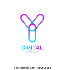 Letter Y Logo Design.Linked shape circle symbol,Digital,pink blue