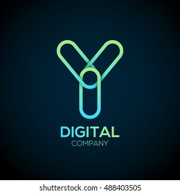 Letter Y Logo Design.Linked shape circle symbol,Digital,green blue