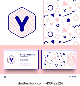 Letter Y logo element with seamless pattern and business card. Vector design template elements for your application or corporate identity