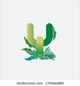 Letter Y logo element with tropical leaves decoration