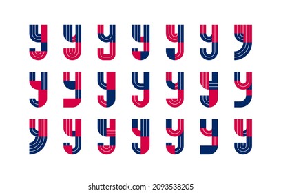 Letter y logo elements set, vector trendy retro initial, geometric monogram design symbol Y.