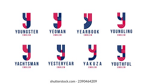 Letter y logo elements set, vector trendy retro initial, geometric monogram design symbol Y.