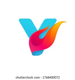 Letter Y logo with fast speed fire. Vector icon perfect to use in sportswear labels, race posters, danger identity, etc.