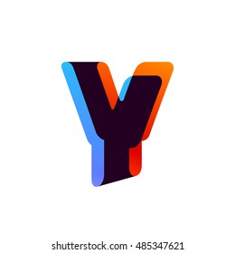 Letter Y logo formed by colorful overlay ribbon. Font style, vector element for application icon, t-shirt or card.