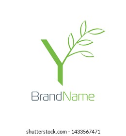Letter Y logo formed leaf branches symbol in green color