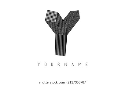 Letter y Logo with geometric 3d shape. Vector illustration with luxury concept for architecture, corporate, business or urban city skyline Real Estate. Linear creative monochrome monogram outline icon