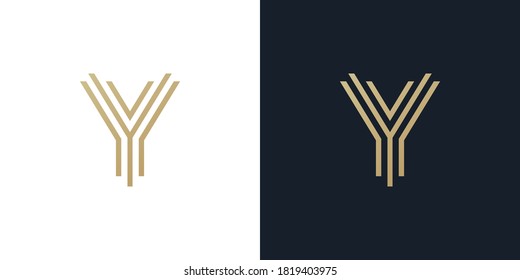 Letter Y Logo Gold Geometric Font design vector template Linear style. letter Y line Monogram Logotype concept icon. vector illustration