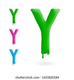 Letter Y logo. Green, blue and pink character with drips. Dripping liquid symbol. Isolated vector