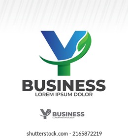 Letter Y logo with green leaf illustration, Leaves icon vector set isolated on white background