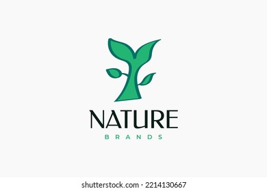 Logo de la letra Y con forma de hoja verde